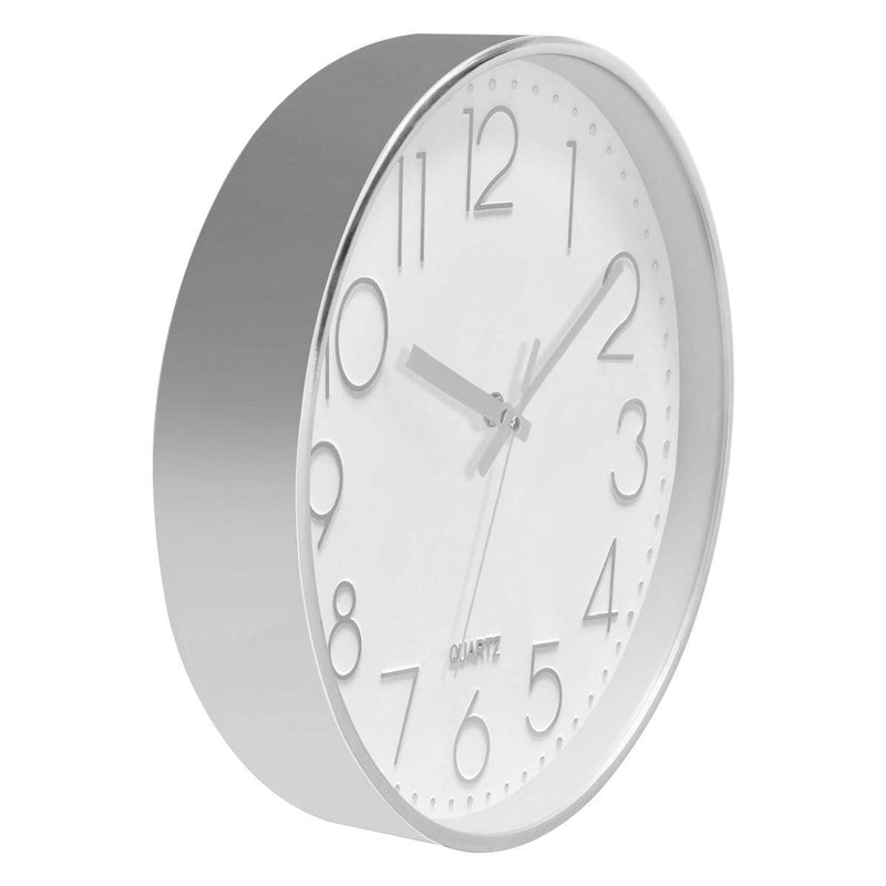 Foxtop Modern Wall Clock Silent Non-Ticking Battery Operated Round Silver Wall Clock for Office School Home Living Room Bedroom Bathroom Kitchen Decor 12 inch