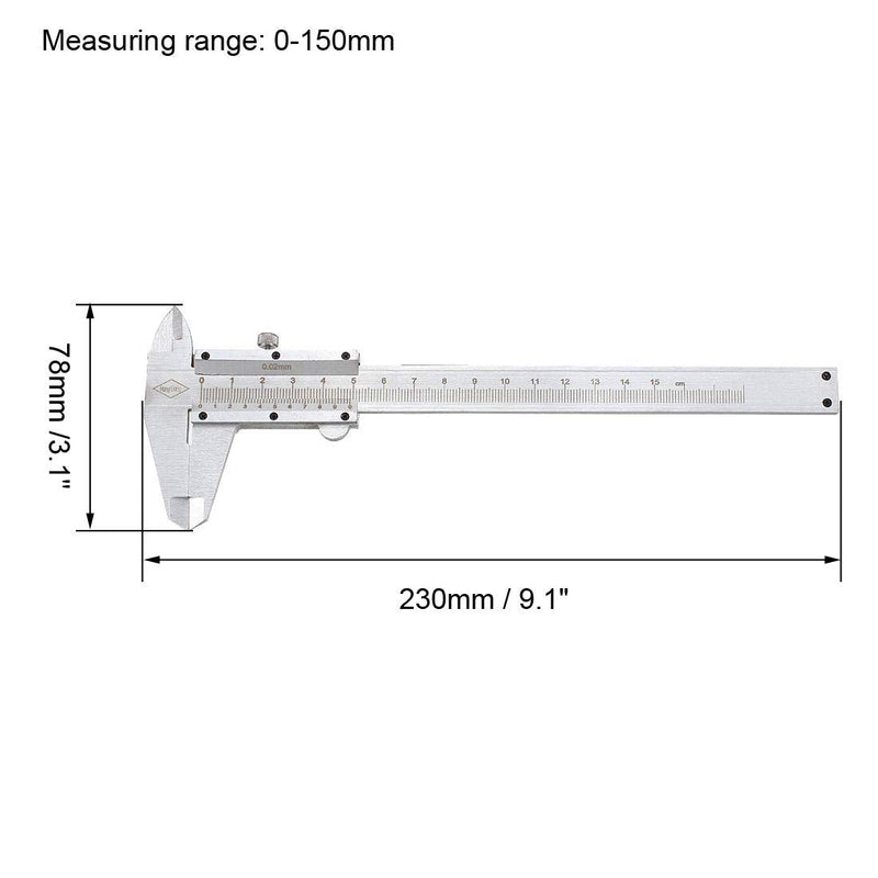 uxcell Vernier Caliper 0-150mm Range Stainless Steel Measuring Tool for Precision Measurements Outside Inside Depth