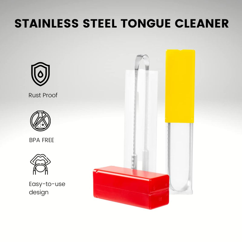Pink Woolf Stainless Steel Tongue Cleaner, 2 Pack with Travel Case and Unique Identifying Mark, Scrapes All Gunk, Fights Bad Breath, Improves Oral Hygiene