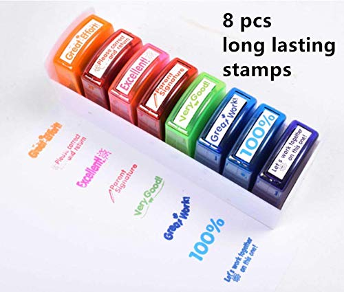 Swity Home Self-Inking Teacher Stamp Set Mess-Free Motivation Teacher Grading Stamp Set Teachers Review Homework Feedback Stamps for Classroom Grading Encouragement Motivation Recognition 8 Pcs