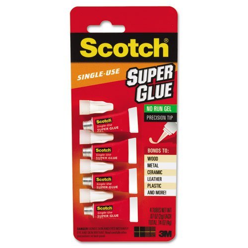 Scotch AD119 Single Use Super Glue, 1/2 Gram Tube, No-Run Gel, 4/Pack