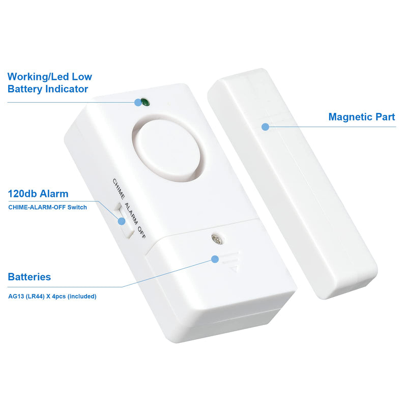 Window Door Alarm, Wireless Personal Home Kids Security Alarms with Chime for House, RV, Office, Business Safe (6Pack)