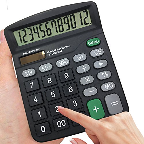 SourceTon 2 Packs of 12-Digit Standard Desktop Calculator, Basic Handheld Calculator with Large LCD Display and Large Buttons, Dual Powered Office Calculator, Black