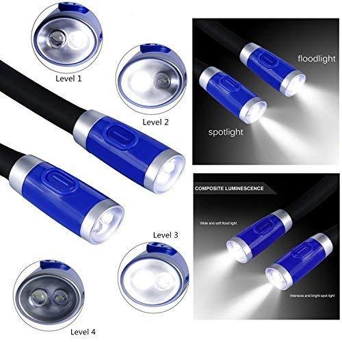 Rechargeable LED Book Light, Neck Hug Reading Lights for reading in Bed, Hand-Free Super Flexible, 3 Adjustable Brightness Levels, Perfect for Bookworms, Kids, Reading In Car, Crafts Blue