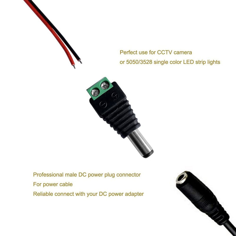 12V DC Power Connector 5.5mm x 2.1mm, CENTROPOWER (10 x Male + 10 x Female) Power Jack Adapter for Led Strip CCTV Security Camera Cable Wire Ends Plug Barrel Adapter