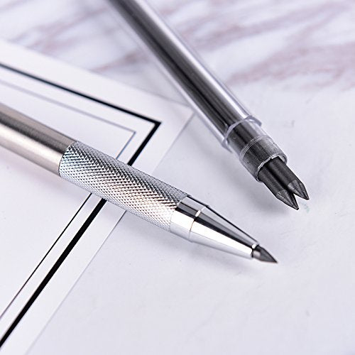 WarmShine 3 PCS 3.0mm Metal Mechanical Drafting Pencil 3.0 Lead Holder Automatic Draughting Mechanical Drafting Pencil + 12 Leads(Silver)