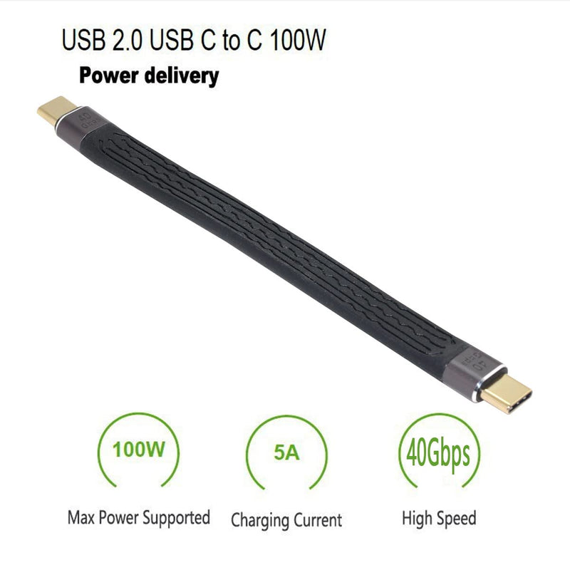 NFHK Type-C USB-C Male to Male USB4 40Gbps 100W 8K Flat Slim FPC Data Cable for Laptop & Phone 13cm Type-C to Type-C 40Gbps