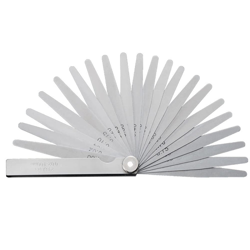 Mayata 2 Pieces Stainless Steel Removable Feeler Gauge Dual Marked Metric and Imperial Gap Measuring Tool (32 Blades Feeler Gauge, 16 Blades Feeler Gauge) Silver 32 Blades Feeler Gauge, 16 Blades Feeler Gauge