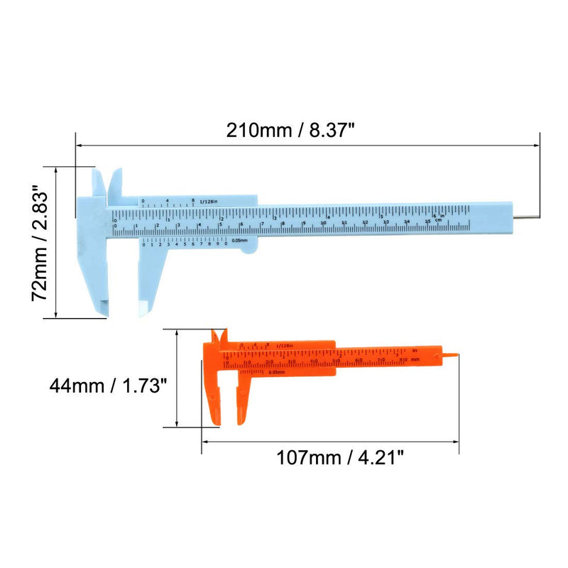 uxcell Vernier Caliper 80mm 150mm Mini Double Scale Plastic Ruler Measuring Tool Blue Orange 1 Set