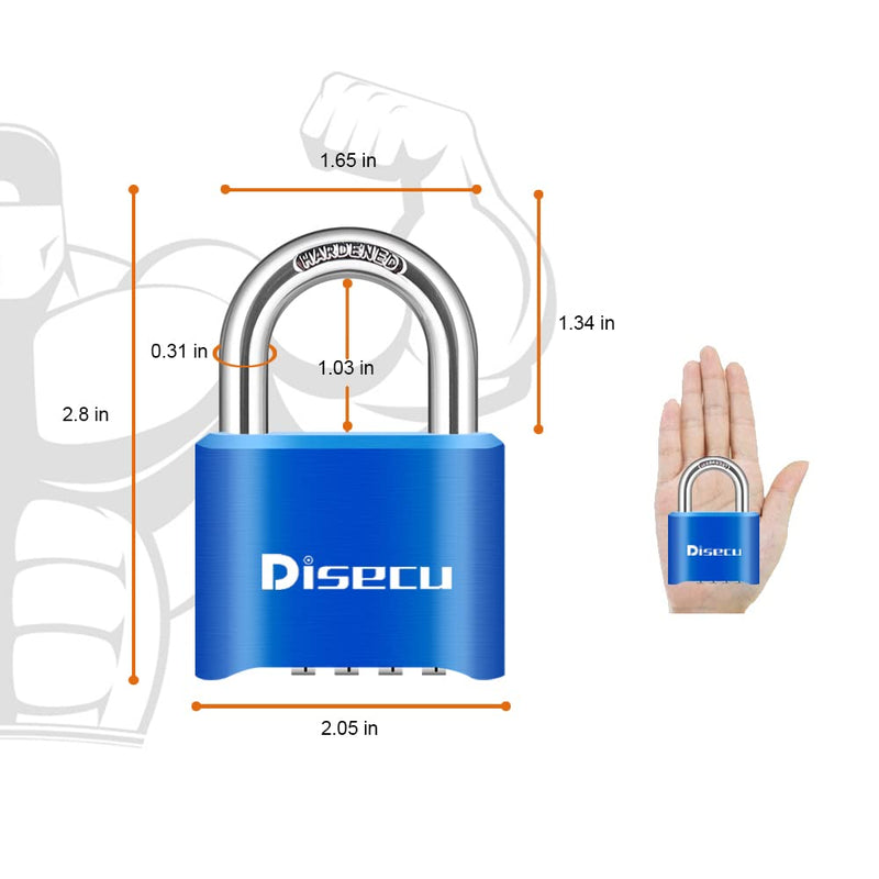 Disecu 4 Digit Heavy Duty Combination Lock Outdoor Waterproof Padlock for School Gym Locker, Sports Locker, Fence, Toolbox, Gate, Case, Hasp Storage (Blue, 2 Pack) Blue