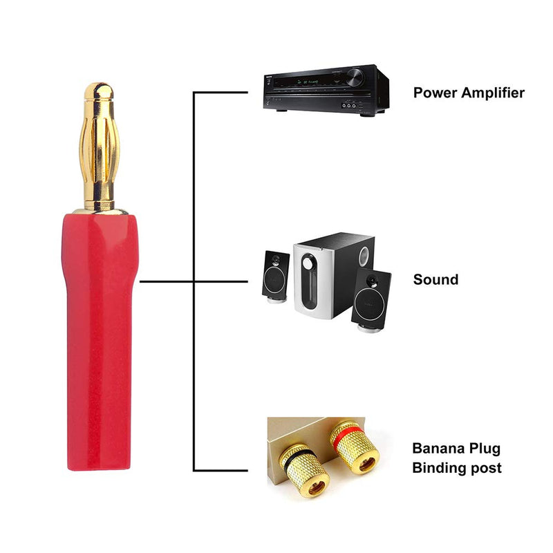 VCELINK 4mm Speaker Banana Plugs-Open Screw Type,24K Gold Plated Brass Speaker Wire Banana Plugs Connectors (5 pair/10 pcs)