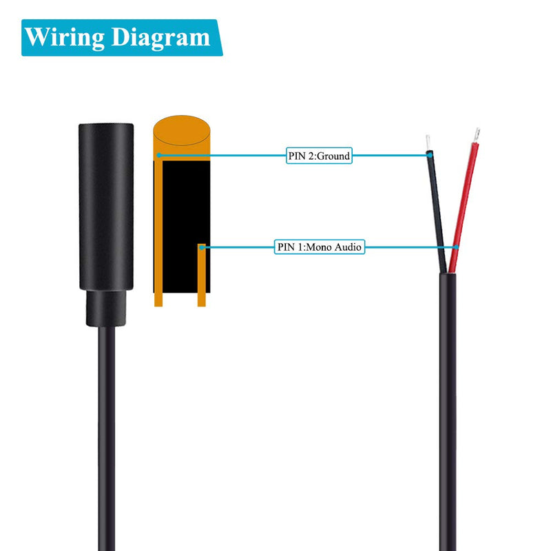 Fancasee (2 Pack) Replacement 3.5mm Female Jack to Bare Wire Open End TS 2 Pole Mono 1/8" 3.5mm Jack Plug Connector Audio Cable Repair