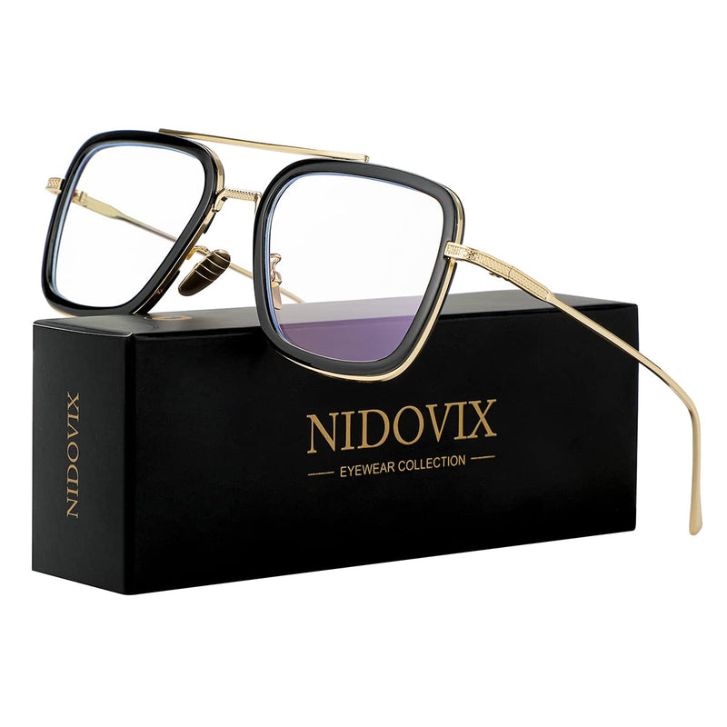 2 Pack Tony Stark Style Blue Light Blocking Glasses for Men Women, Iron Man and Spider-Man Metal Frame Eyeglasses 1 Pack: Black/Gold 55 Millimeters
