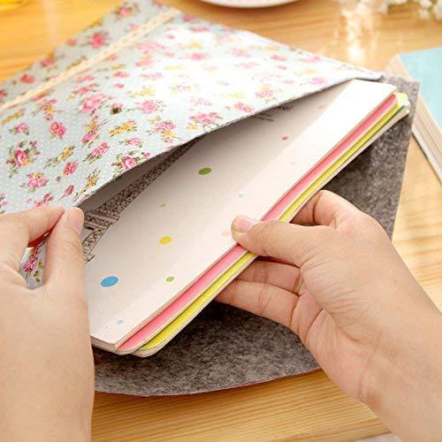 Funnylive 4 Pcs;Individualized Felt A4 Size Floral Pattern Document Folder with Snap Button Office Document Cash Coin Stationery Storage Organizer