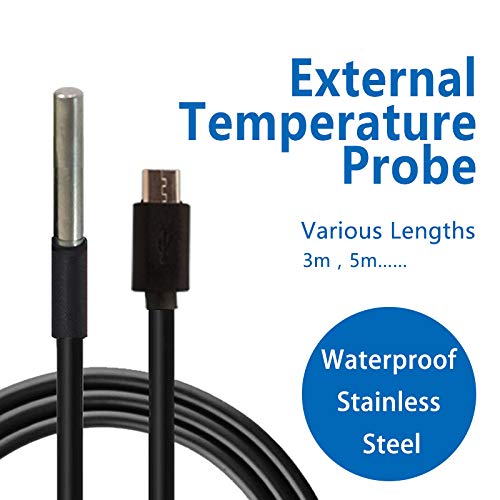UbiBot DS18B20 Temperature Probe, Waterproof External Probe for Refrigerator,Remote Temperature Monitor for Hot Tub,Swimming Pool,-55 to 125 C,USB Connector (Matches with Ubibot WS1,WS1 Pro only)(5m) 5m