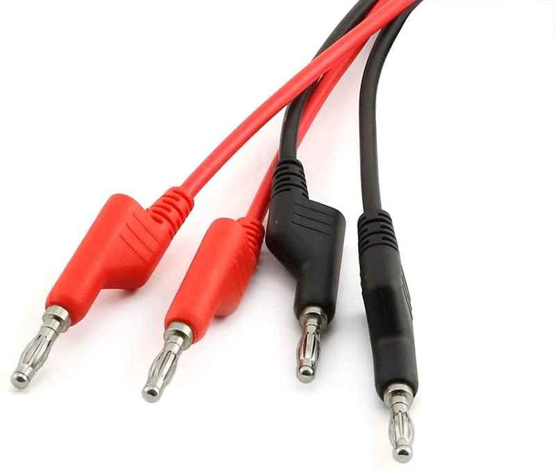 Longdex 2pcs/set 4mm Double Ended Stackable Banana Male Plug 15A Pure Copper Test Lead Cable Multimeter Testing Probe 1m (Black + Red)