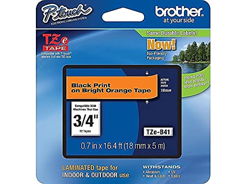 Brother P-Touch Products - Brother P-Touch - TZ Standard Adhesive Laminated Labeling Tape, 3/4w, Black on Fluorescent Orange - Sold As 1 Each - Perfect for labeling file folders and binders, name badges, and small signage. - Laminated surface wipes cle...