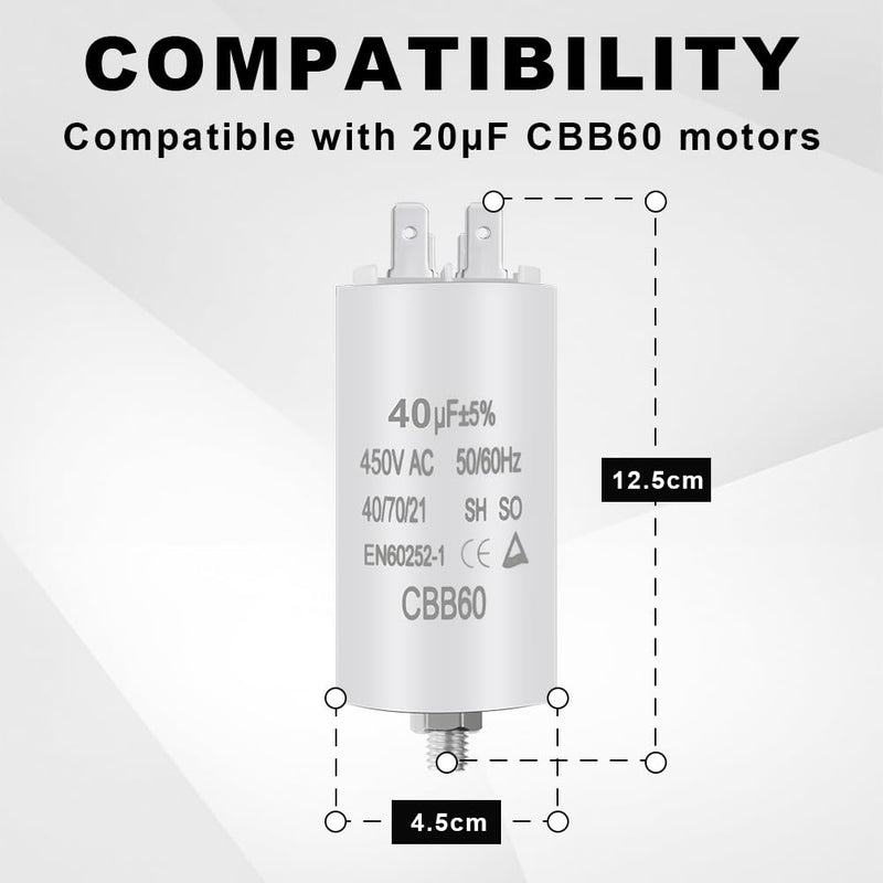 OFFCUP motor capacitor CBB60 starting capacitor 40μF 450V capacitor 40μF 450V CBB60 capacitors plug suitable for electric motors and swimming pool pumps electric motor, 50/60Hz