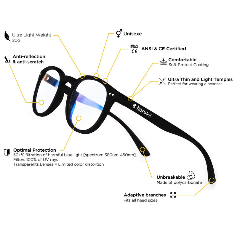 HORUS X - Blue Light Blocking Glasses for Screens - Computer Tablet Smartphone TV Glasses | UV Protection Anti-Fatigue and Eyestrain - Improved Sleep - Men and Women - Blue blocker glasses Casual