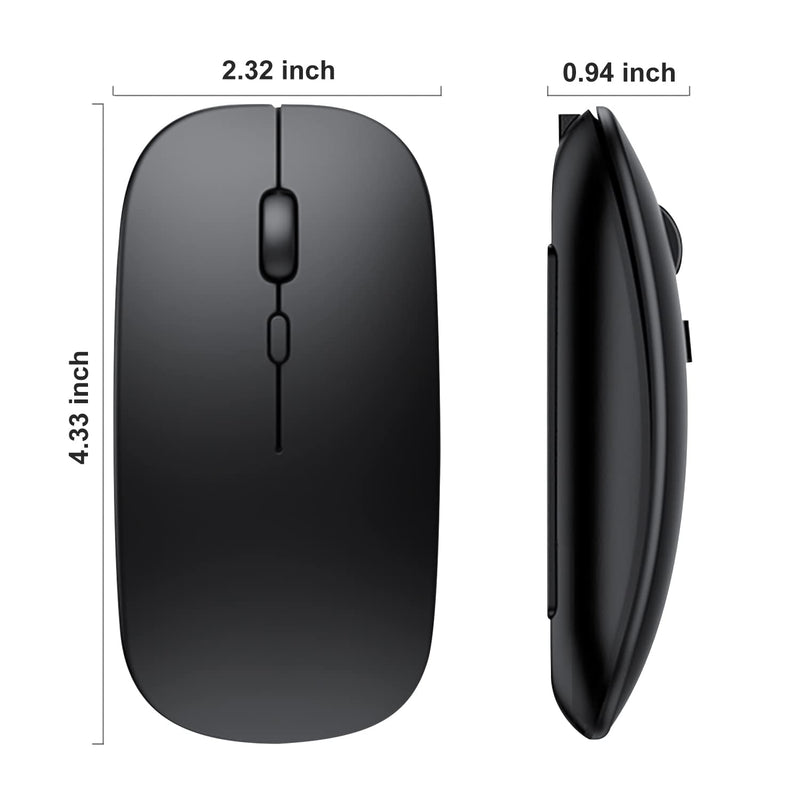 Wireless Bluetooth Mouse for iPad/MacBook Pro/Air /Laptop/pc Rechargeable Silent Mouse Portable Slim for Surface Pro/Lenovo/ Samsung Tablet (Black) Black