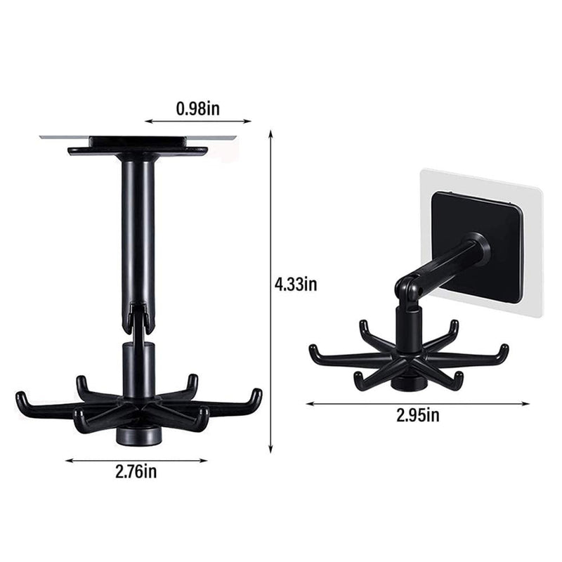 365Home Hanging Utensil Holder Hooks Kitchen Utensil Hanger Wall Mount 360 Degrees Rotating Folding Hook Self Adhesive Hook Utensil Rack with 6 Hooks for Home Kitchen Bathroom Cabinet (Black) Black