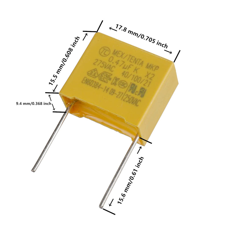 BOJACK 470nF 0.47uF 470J 275V Safety Capacitors MEX-X2 MKP Differential Mode Interference Suppression Capacitors (Pack of 20)