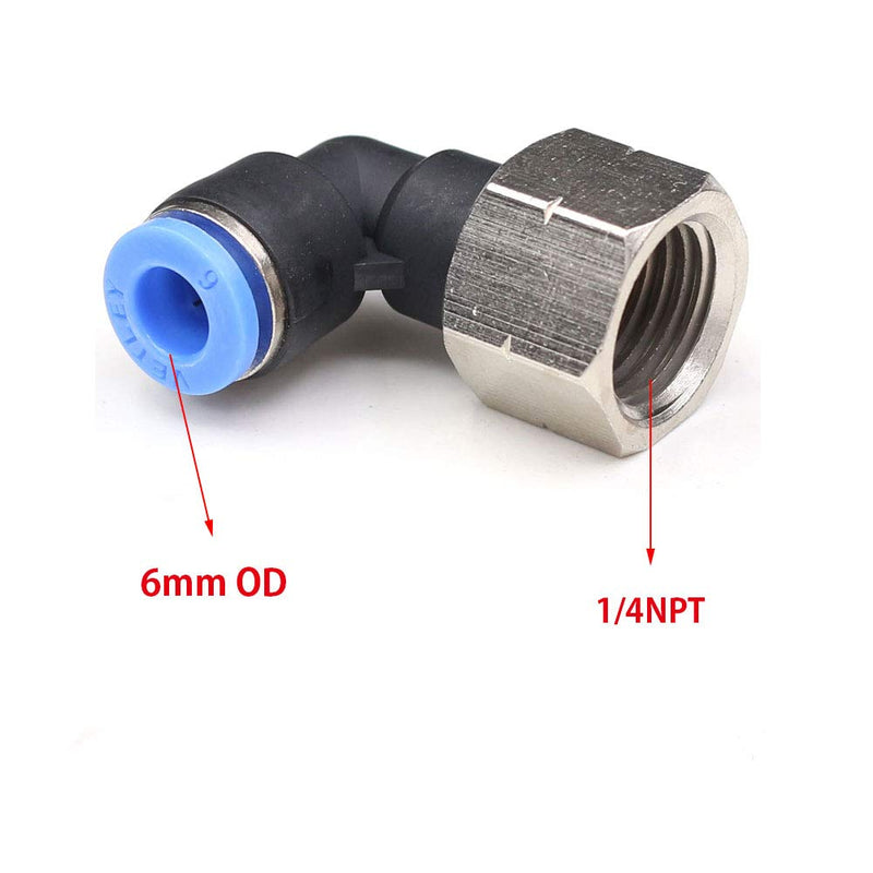 CEKER 1/4 NPT Elbow Fittings Push to Connect Air Fittings Pneumatic Air Line 6mm Od Fittings 1/4" Npt Female Push in Connectors Quick Connect Air Composite Fittings 2Packs 6MM X 1/4" FNPT 2