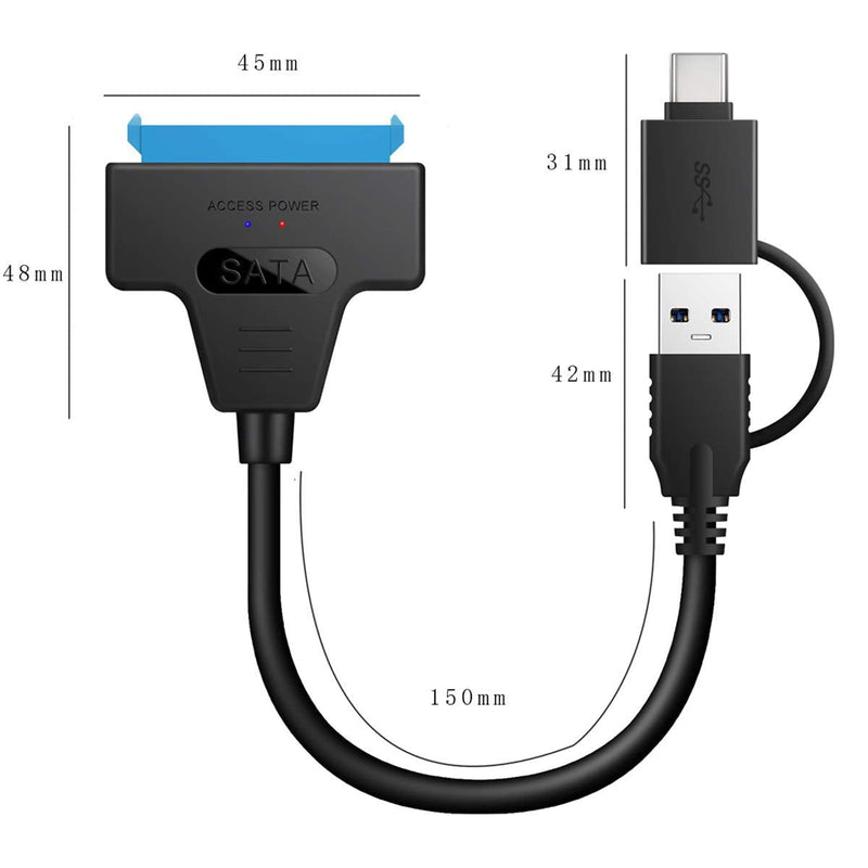 Cablecc Type C USB 3.0 Male to SATA 22 Pin 2.5" Hard Disk Driver SSD Adapter Cable for Laptop