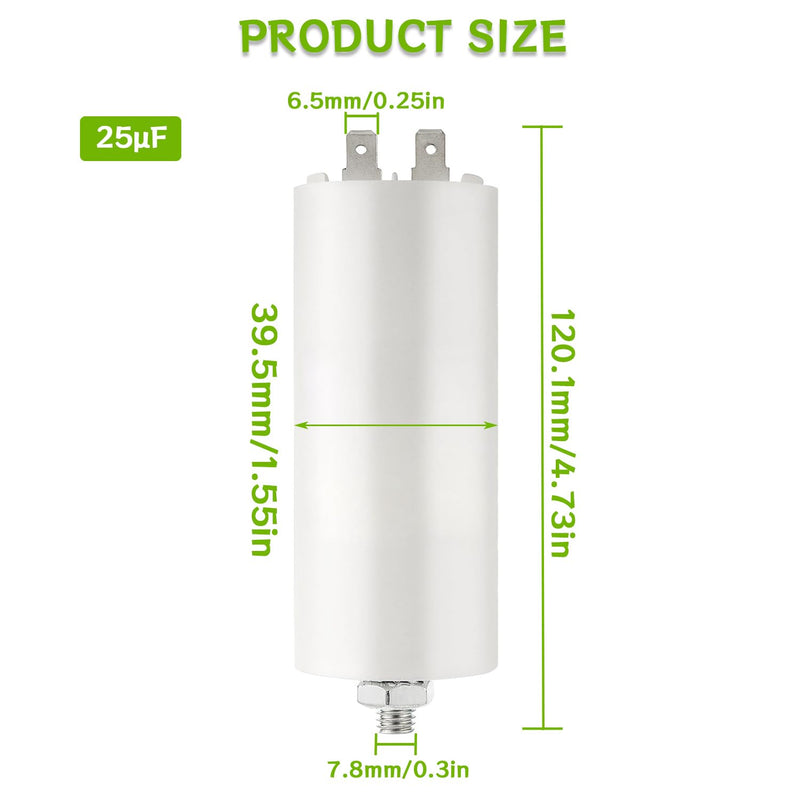 BOJACK CBB60 motor capacitor 25uF 450V starting capacitor 40x95MM capacitor 25 µF 450 volt M8 plug, suitable for electric motors and swimming pool pumps, 50/60Hz