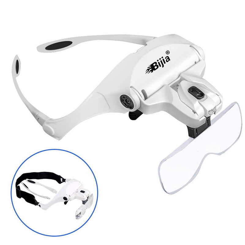 BIJIA Upgraded Version Headband Interchangeable(1.0X, 1.5X, 2.0X, 2.5X, 3.5X) Magnifying Glass with LED Lights for Close Work and Eyelash Extensions 9892B2:3AAA battery