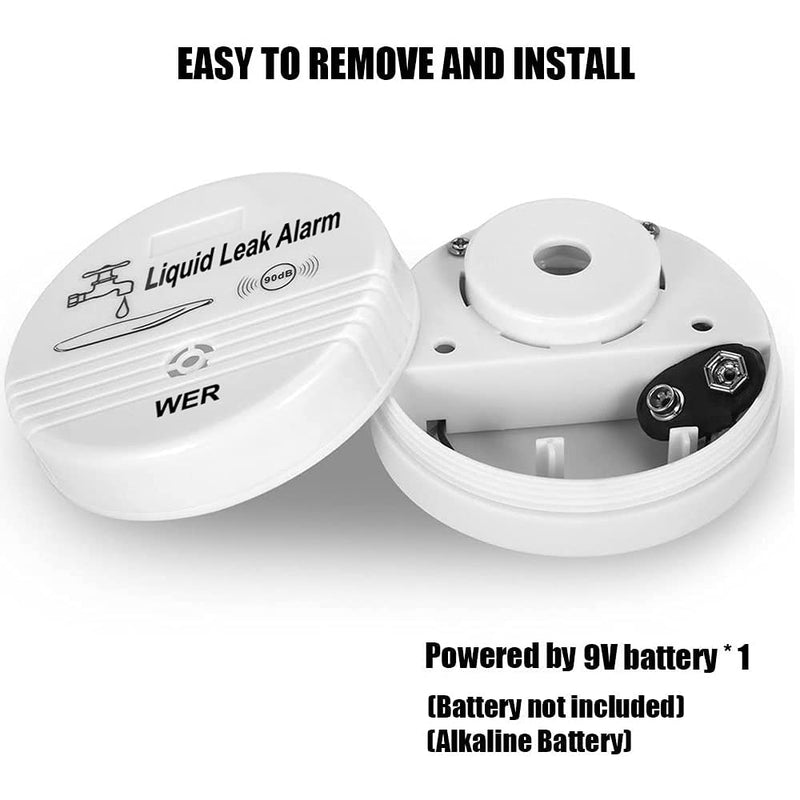 Wireless Water Leak Sensor Alarm - WER 90db Loud Buzzer, Longer Alarm Detection for Your Belongings (Shipped Without Battery) 4 pack