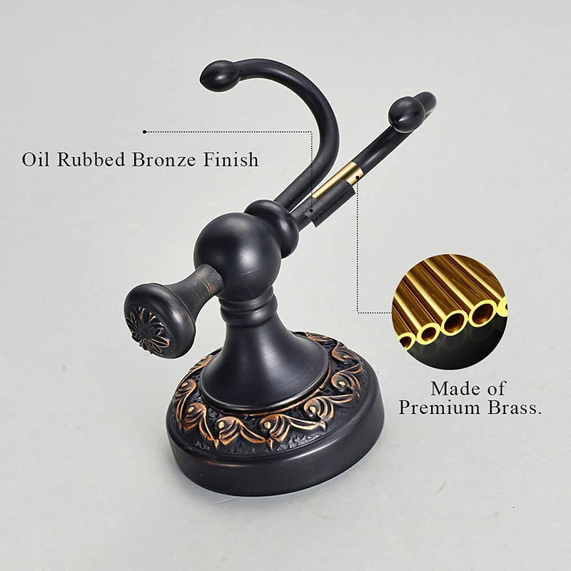 Leyden Oil Rubbed Bronze Towel Hooks, Antique Robe Hooks Brass Coat Double Clothes Hanger for Bathroom Double ORB