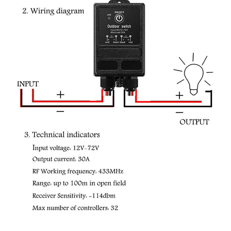 ZHOFONET Waterproof Remote Control Relay Switch,984ft Long Range Wireless Remote Switch,DC 12V-72V 40A Relay RF Remote Control Switches for Outdoor Light,Garage Door