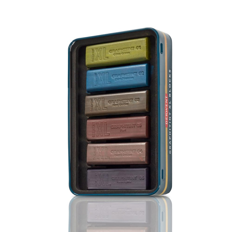 Derwent XL graphite block, set of 6 coloring pencils, 60 mm, extra wide color pencils, water-soluble, ideal for sketching, drawing and expressive drawings, professional quality, in pencil box, 2306175