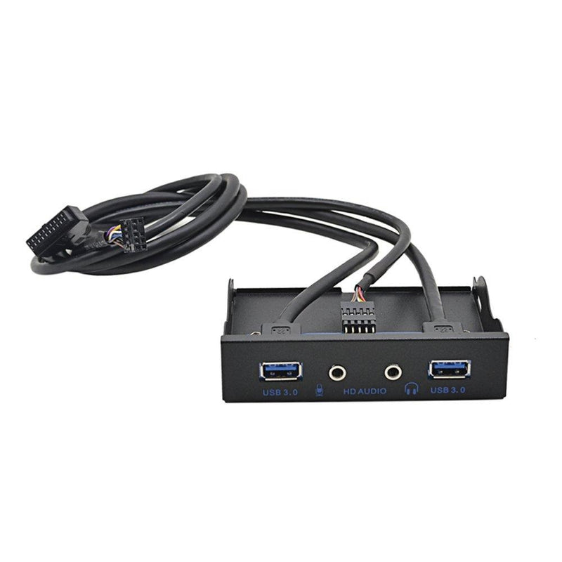 C-Zone 3.5" Floppy Bay High Speed 5 Gbps 20Pin 2 Port USB 3.0 Hub HD Audio 3.5mm Earphone Jack Mic Interface PC Front Panel Adapter