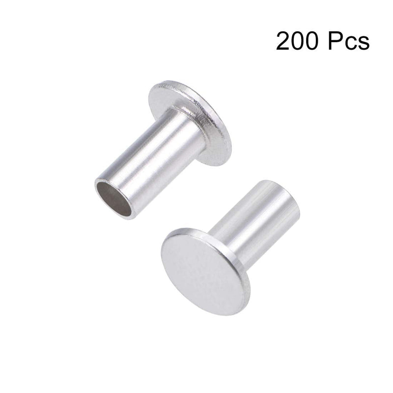 uxcell 200 Pcs 4mm x 8mm Aluminum Flat Head Semi-Tubular Rivets Silver Tone