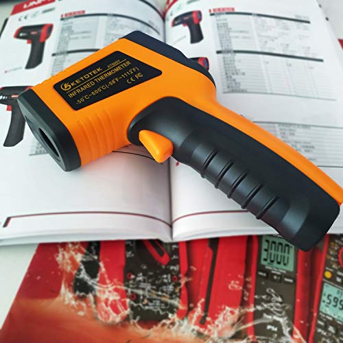 KETOTEK Infrared Thermometer Laser Digital IR Thermometer pyrometer Food Non-Contact Thermometer Gun -50-600℃(-58-1112°F) Thermometer Temperature Tester (Yellow) Yellow