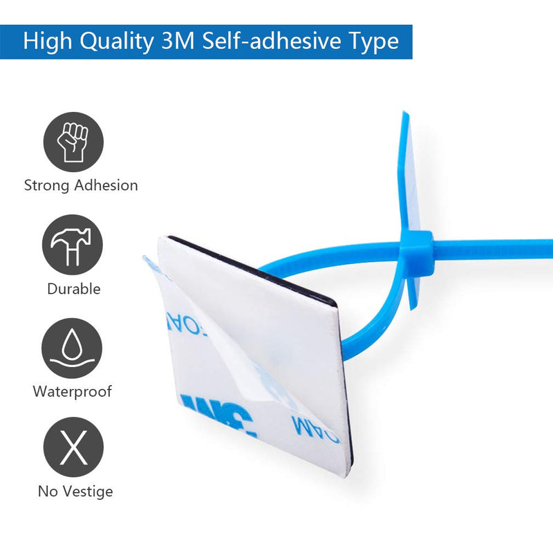 Self Adhesive Cable Tie Mounts - 3M Strongly Adhesive-Backed Zip Tie Base Holders for Home, Office Cable Wire Management(19.5mm x 19.5mm, Black, 100pack) 19.5mm x 19.5mm