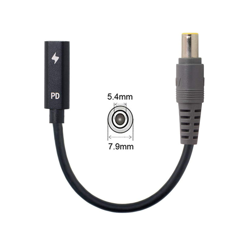 JSER Xiwai Type C USB-C Female Input to DC Power PD Charge Cable fit for Laptop 18-20V (7.9x5.4mm for HP) Black 7.9x5.4mm