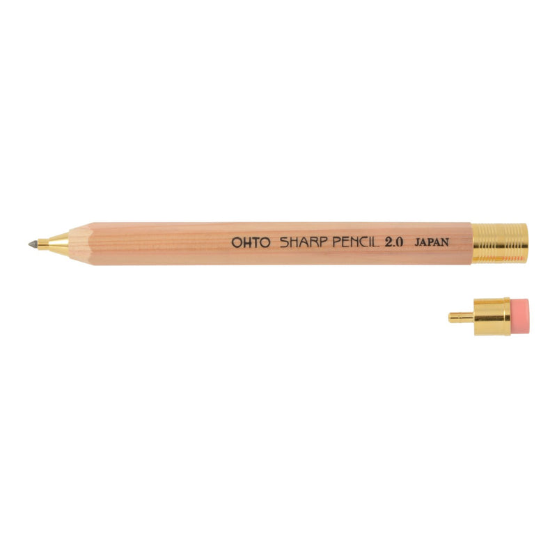 OHTO Mechanical Pencil Wood Sharp with Eraser 2.0, 2.0mm, Natural Wood Color Body (APS-680E-Natural) 1