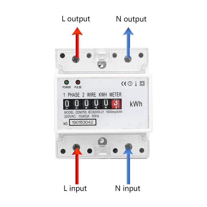 Energy Meter, DDM75S Single Phase 4P Din Rail Energy Meter Electric Meter, Power Consumption Meter Kwh Meter with 5+1(99999.1KWh) Digital Display, 10-40A