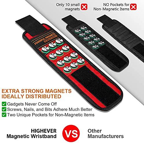 Magnetic Wristband, Perfect Stocking Stuffers for Men, Tool Belt Magnetic Wristband for Holding Screws, Nails, Drill Bits, Cool Gifts Gadgets for Men, Women, Dad, Husband, Carpenters Red