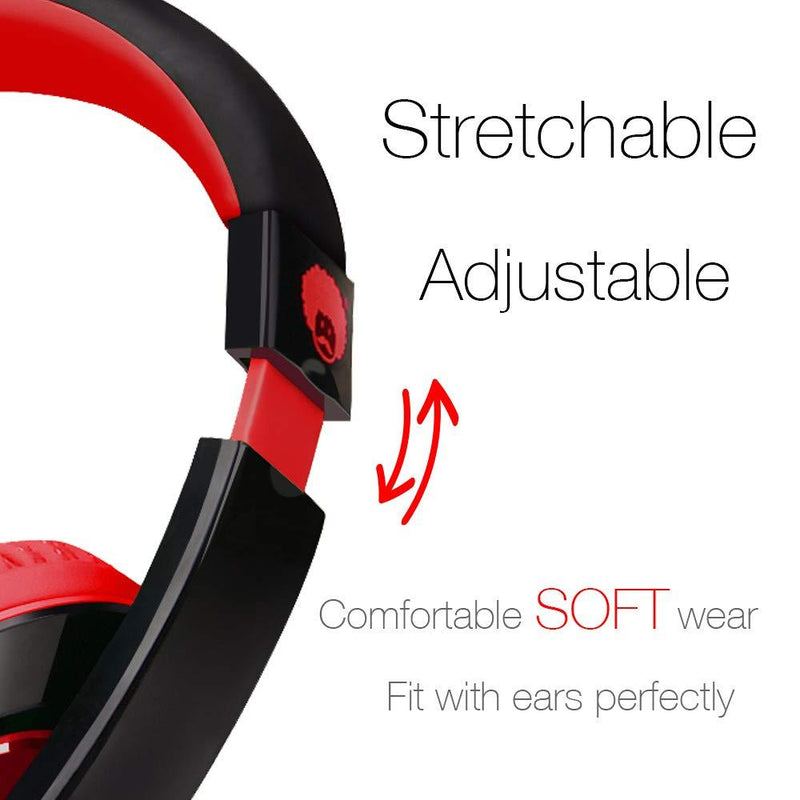 Rockpapa On Ear Stereo Headphones Earphones for Adults Kids Childs Teens, Adjustable, Heavy Deep Bass for MP3/4 DVD Smartphones Laptop Tablet in Car/Airplane Black/Red Black, Red