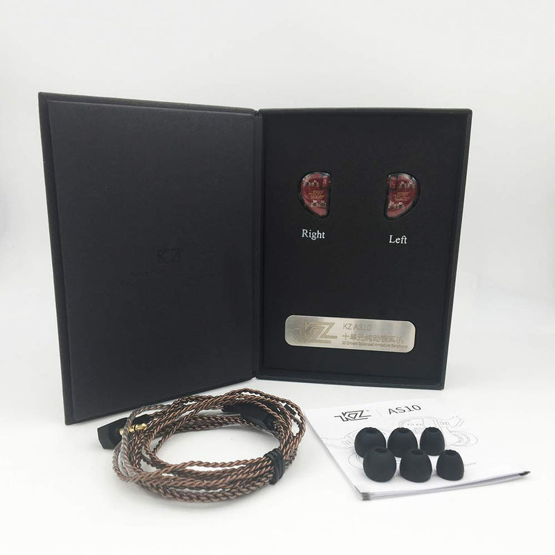 KZ AS10, LINSOUL 5BA HiFi Stereo in-Ear Earphone High Resolution Earbud Headphone with 0.75mm 2 pin Cable, Five Balanced Armature Drivers, Noise Cancelling (Without Mic, Black) Without Mic