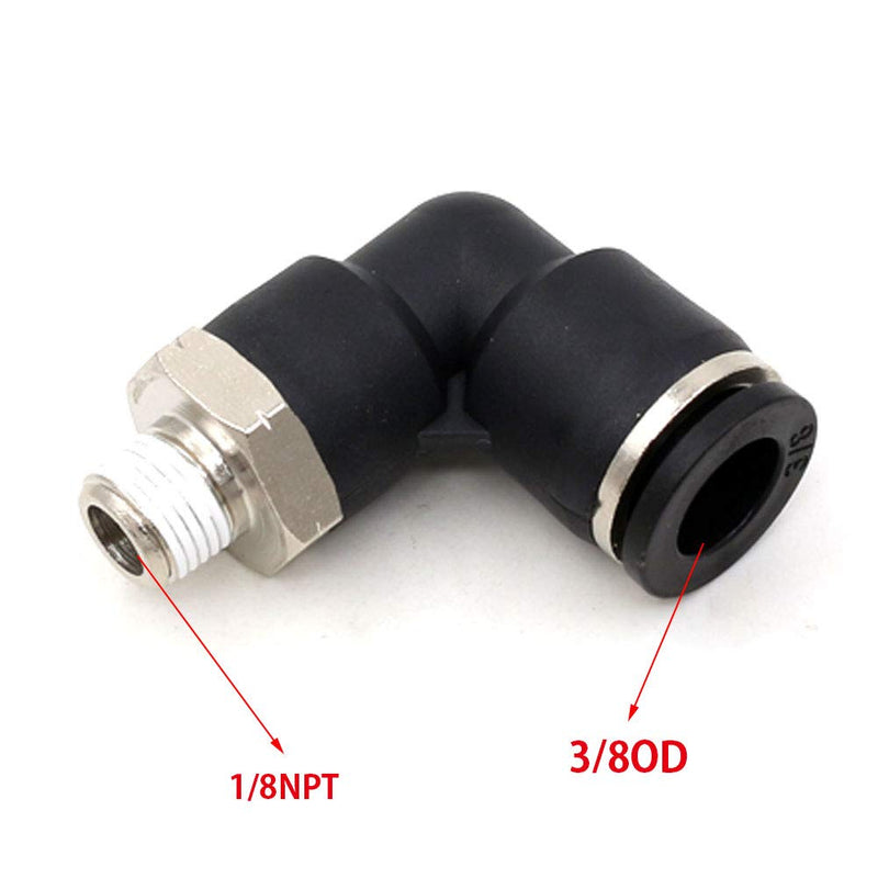 3/8 OD Tubing Push to Connect Air Fittings 3/8 inch Od x 1/8" Npt Air Line Fittings 90 Degree 1/8 Male Threaded Push in Connectors Pneumatic Fittings Push Lock Fittings 5Packs 3/8" OD X 1/8" MNPT 5