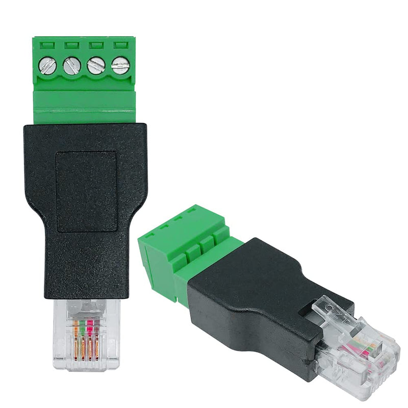Jienk 2Pcs RJ11 Male to 4 Pins Screw Terminal Block Adapter for Cat3 Telephone Handset Cords Extender, RJ22 4P4C Modular Connectors