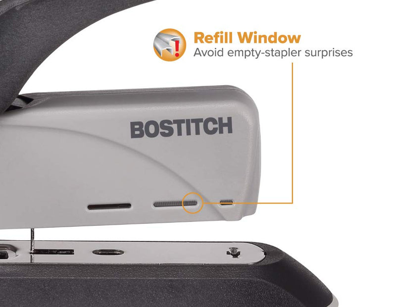 Bostitch 60 Sheet Heavy Duty Stapler - Two Fingers, No Effort, Spring Powered Stapler - Gray (1200)