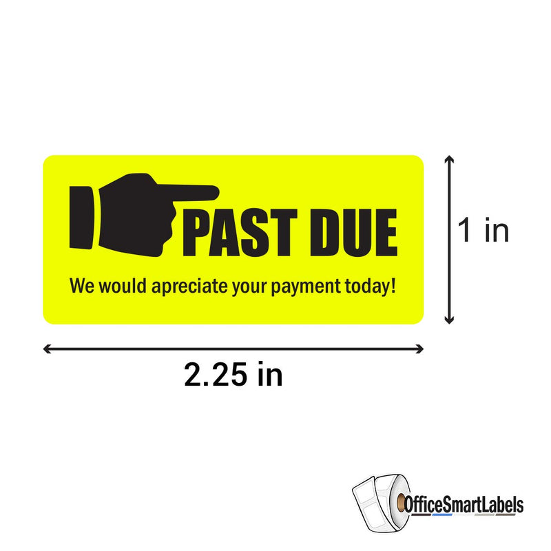 300 Labels - Past Due Stickers for Billing, Collections, Final Notices & Accounting (2.25 x 1 inch, Yellow, 1 Roll) Past Due (2.25 X 1)