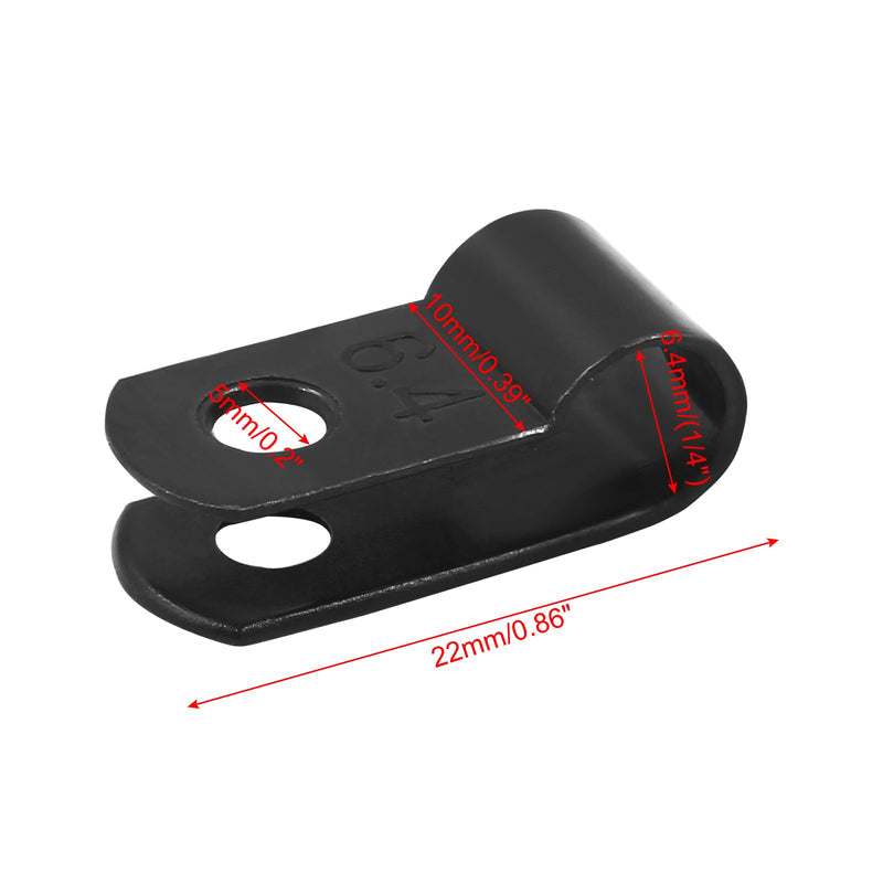 Unlorspy 100 Pcs Black R-Type Cable Clip 1/4 Inch Nylon Plastic R Type Wire Clamp for Wire Management (6.4mm, 1/4 Inch) 6.4mm, 1/4 Inch