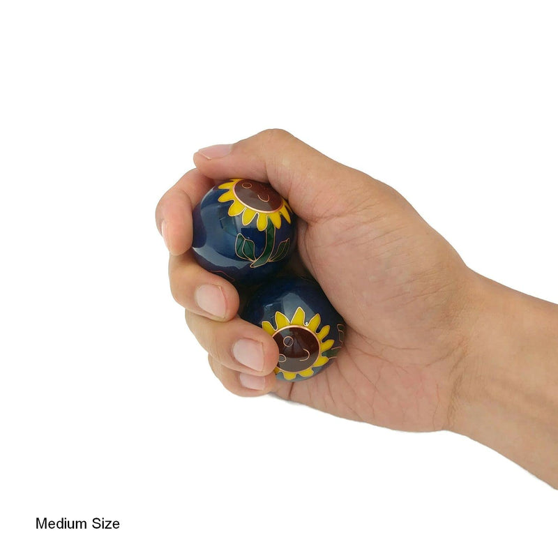 Top Chi Sunflower Baoding Balls with Bamboo Stand. Chiming Chinese Health Balls for Hand Therapy, Exercise, and Stress Relief (Medium 1.6 Inch) Medium 1.6 Inch